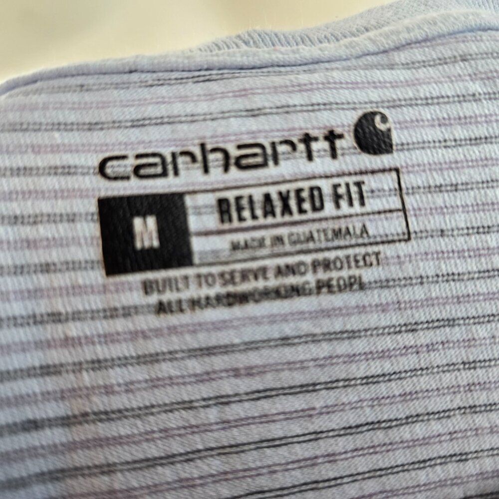 Carhartt T Shirt Men Medium Blue Striped Pocket Tee Workwear Relaxed Heavyweight - Picture 6 of 8